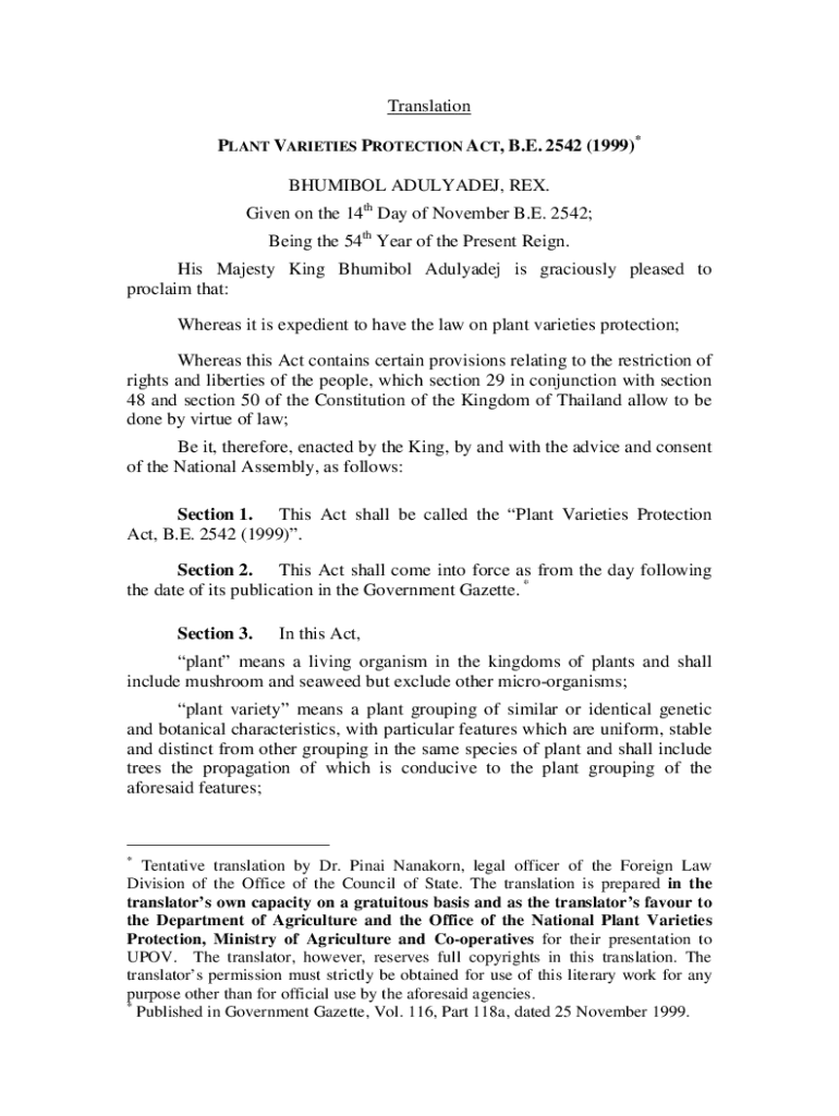 Fillable Online Plant Varieties Protection Act, B.E.2542.doc Fax Email