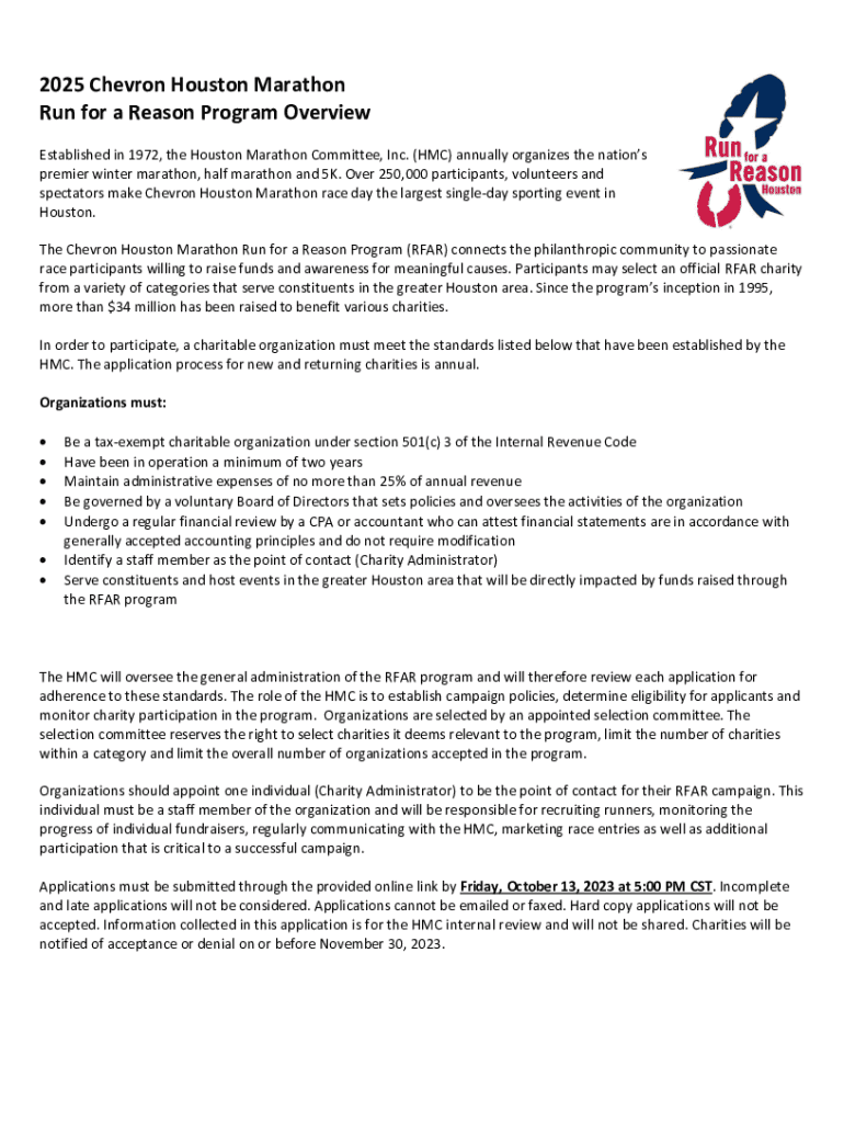 Fillable Online Chevron Houston Marathon Run for a Reason Program Fax Email Print pdfFiller