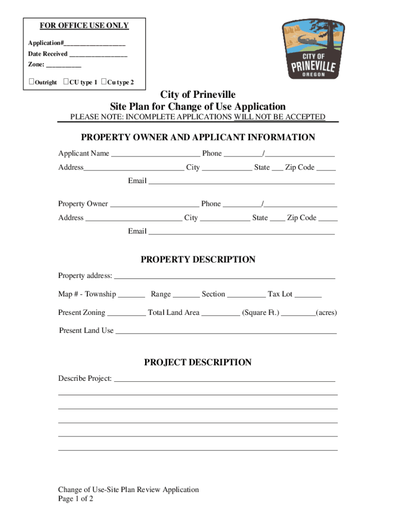 Fillable Online City of Prineville Site Plan for Change of Use