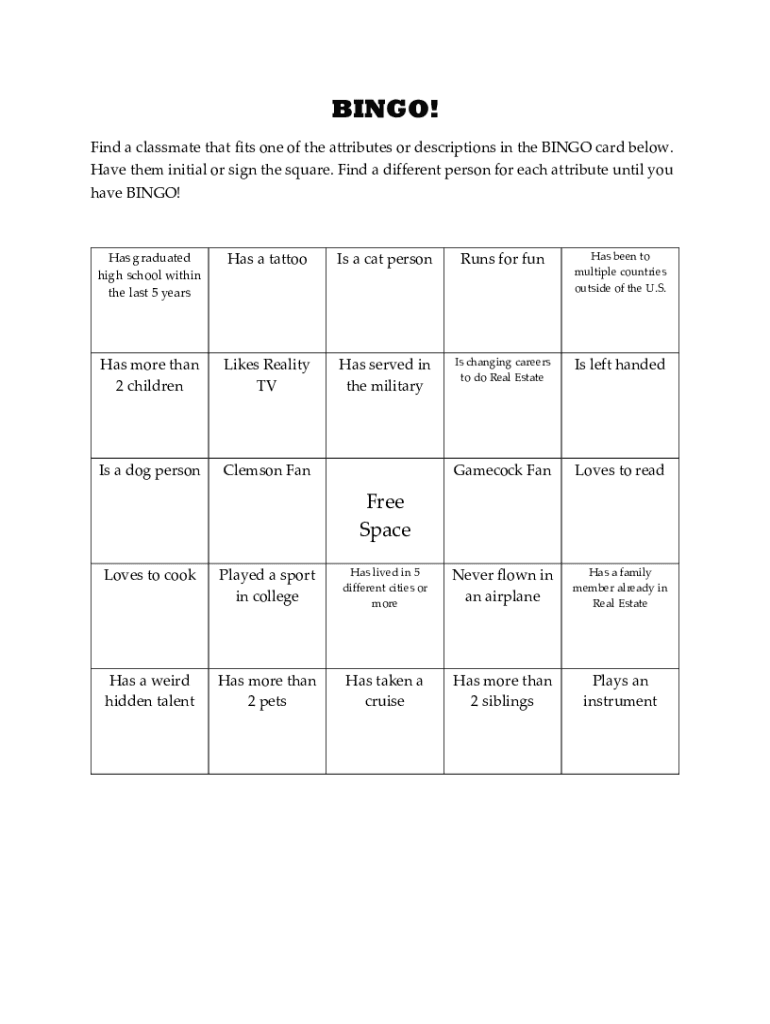 Fillable Online How to Play the Ice Breaker Game "People Bingo" Fax