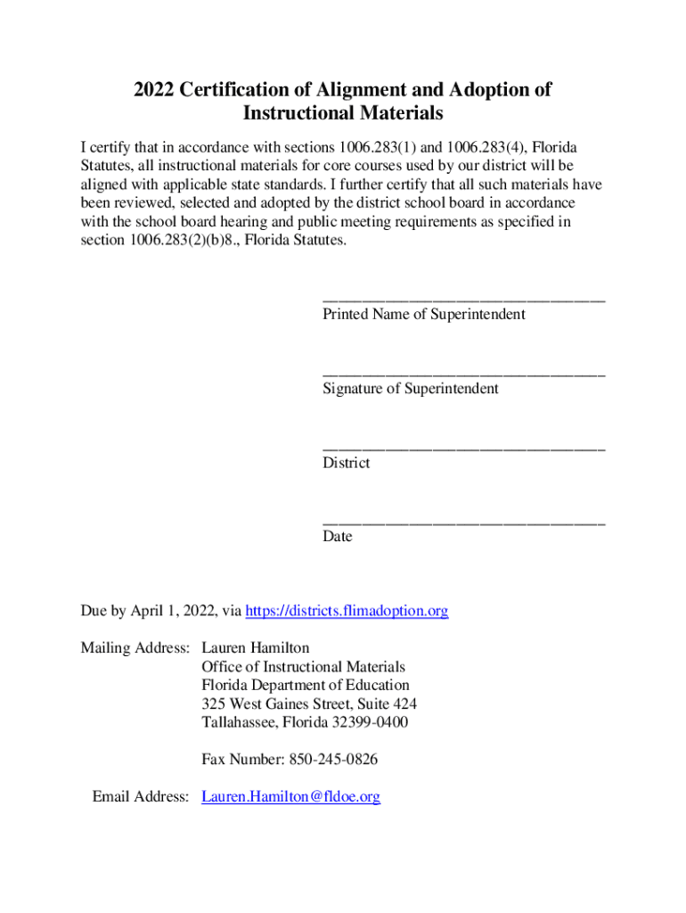 Fillable Online info fldoe Selection of StateAdopted Instructional