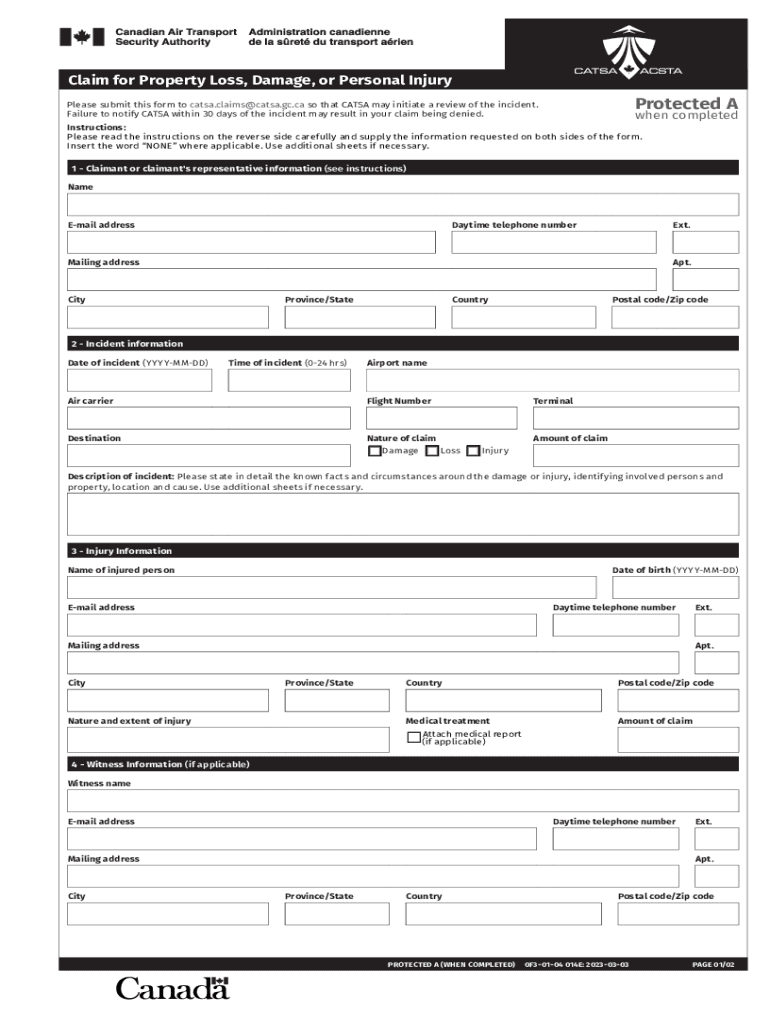Claim for Property Loss, Damage, or Personal Injury Preview on Page 1