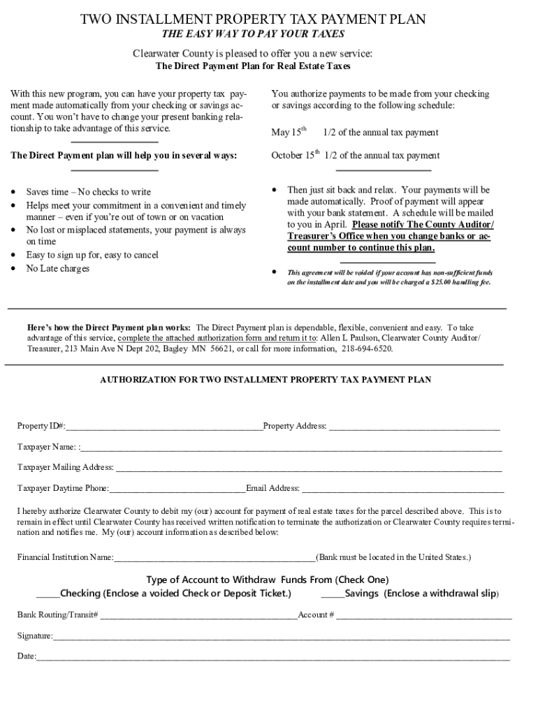 Fillable Online Set up a Real Estate Tax payment plan for property you