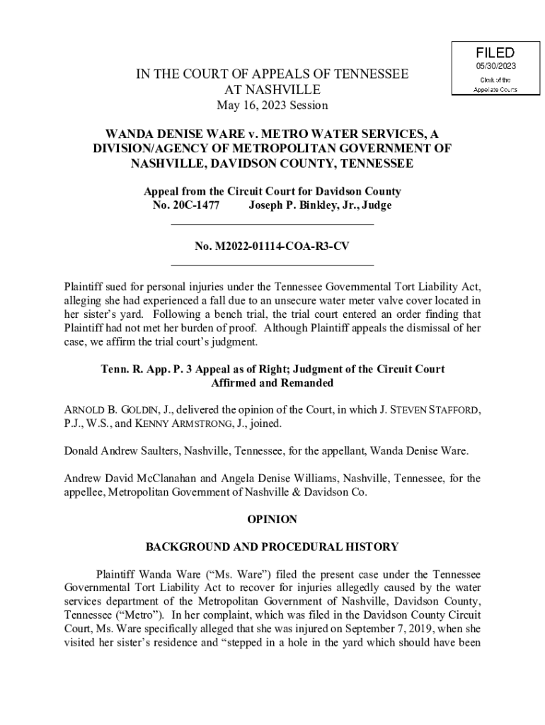 Fillable Online Wanda Denise Ware v. Metro Water Services, A Division