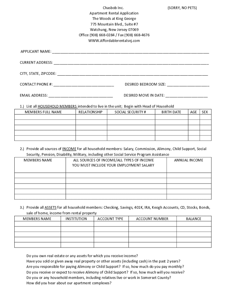 Fillable Online Woods at King Apartments Green Brook Fax Email
