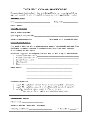 Fillable Online COLLEGE OFFICE: SCHOLARSHIP APPLICATION SHEET Fax Email ...