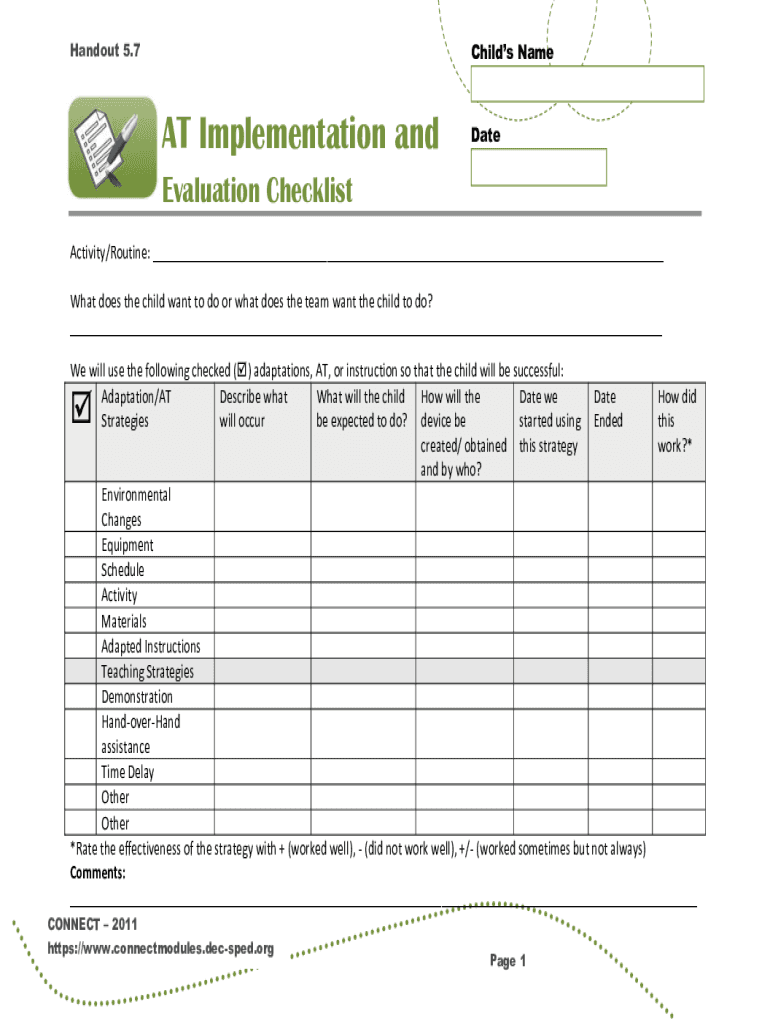 Fillable Online AT Implementation and Evaluation Checklist. This