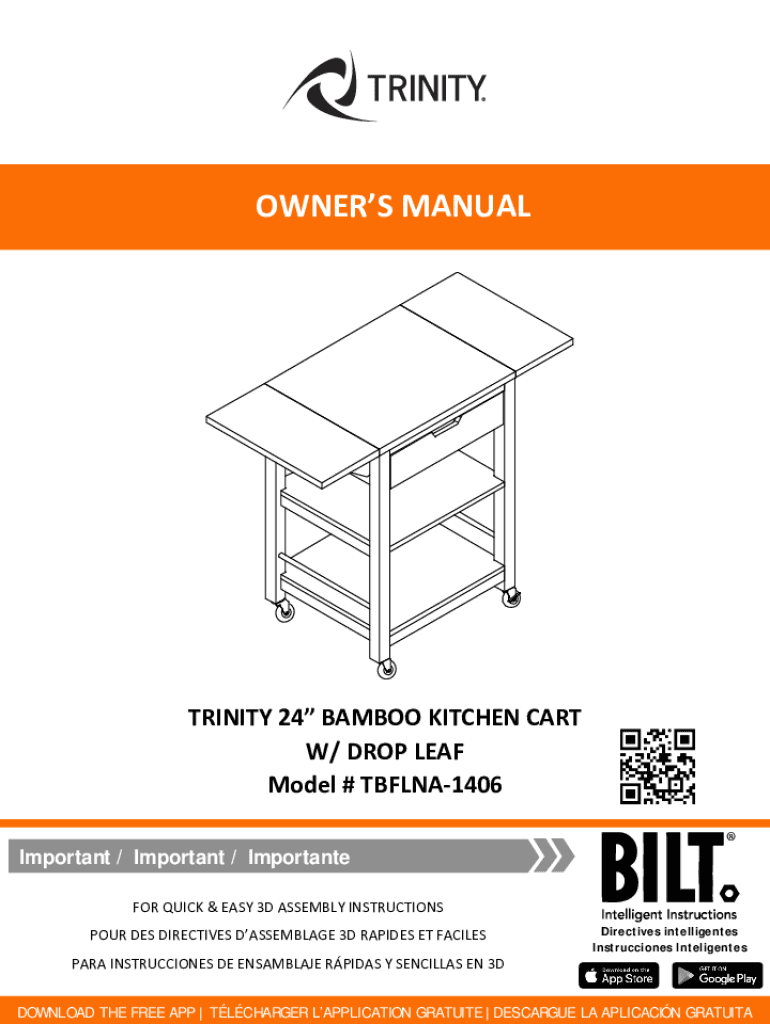 Fillable Online TRINITY 24 BAMBOO KITCHEN CART W/ DROP LEAF Fax