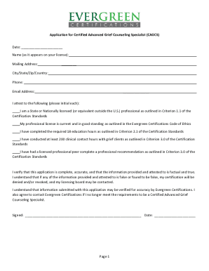 Application for Certified Advanced Grief Counseling Specialist
