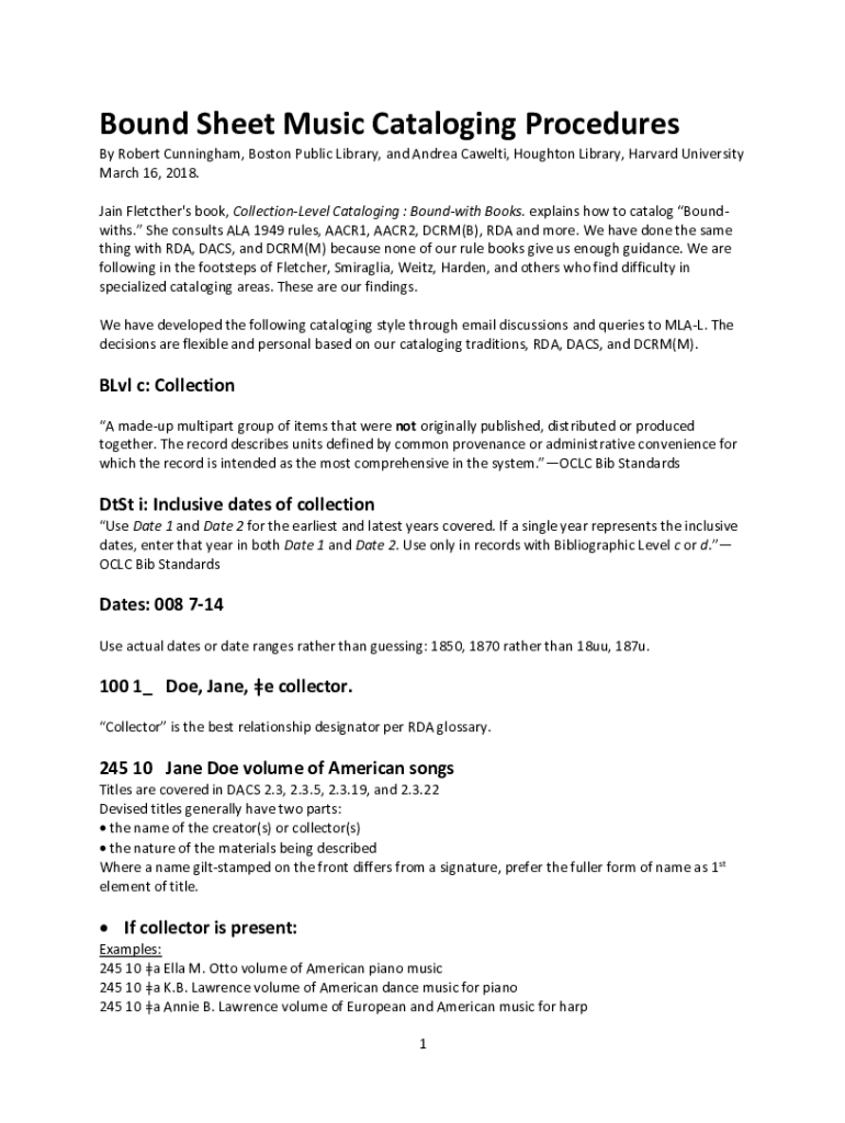 Fillable Online nemla musiclibraryassoc Bound Sheet Music Cataloging