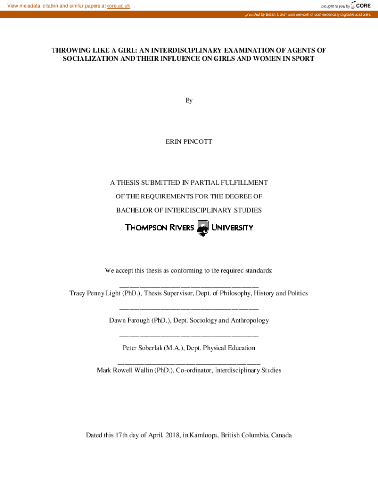 Fillable Online THROWING LIKE A GIRL Fax Email Print pdfFiller