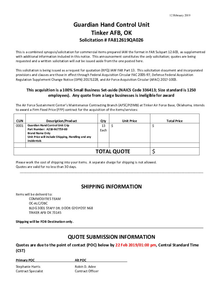 Fillable Online Guardian Hand Control Unit Tinker AFB, OK Fax Email