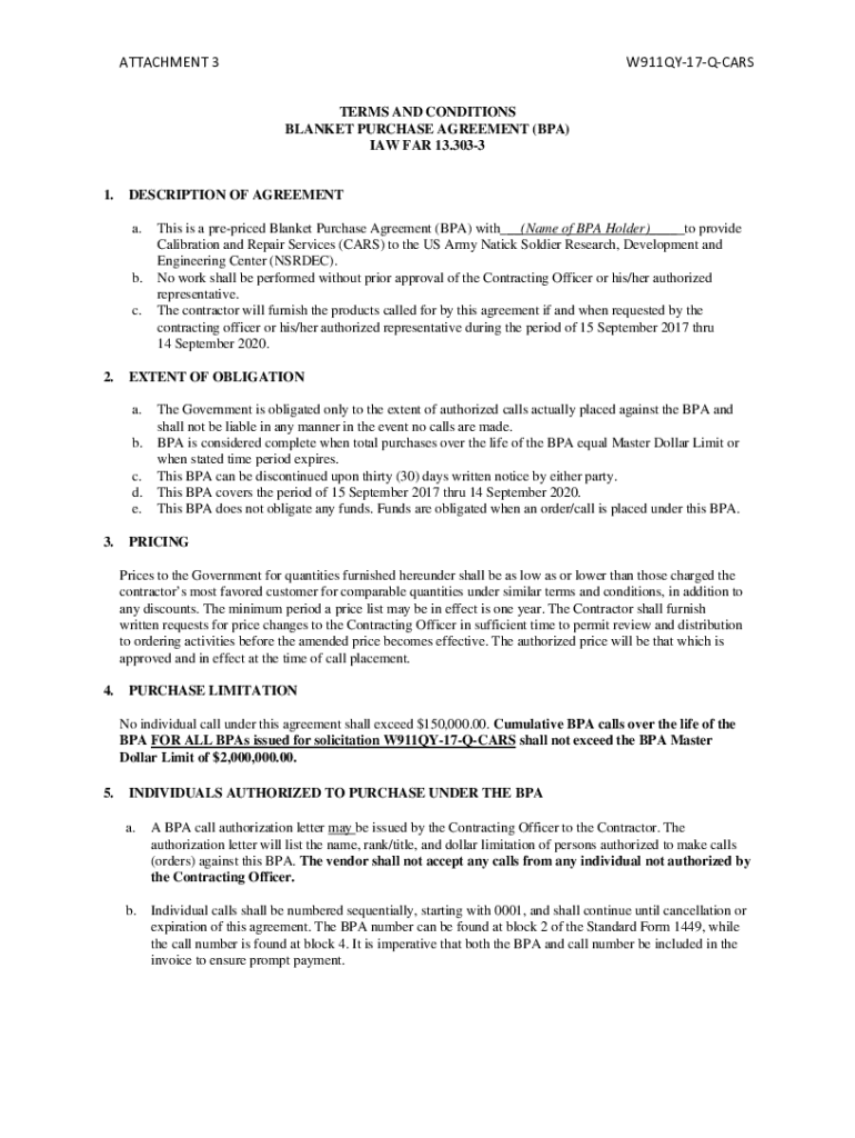 Fillable Online Blanket Purchase Agreement (BPA) (Reference FAR Fax