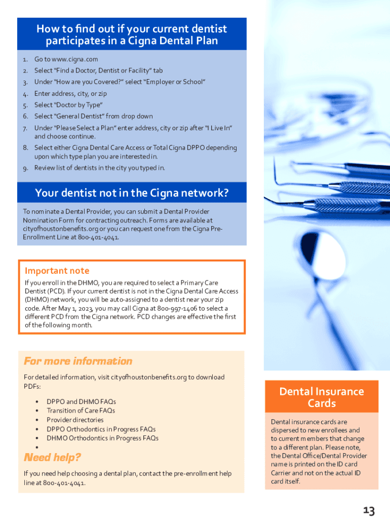 Fillable Online Cigna Dental Care Dentist Directory Request Fax Email