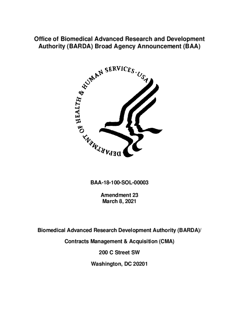 Fillable Online BARDA Broad Agency Announcement BAA18100SOL00003