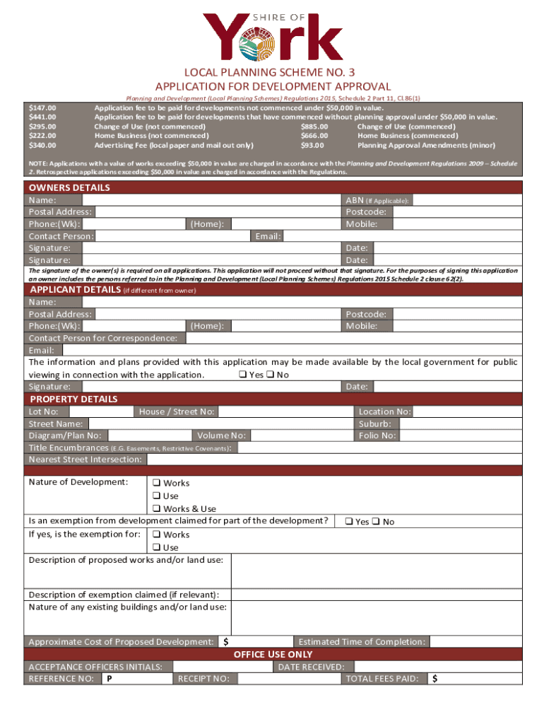 Fillable Online LOCAL PLANNING SCHEME NO. 3 APPLICATION FOR Fax