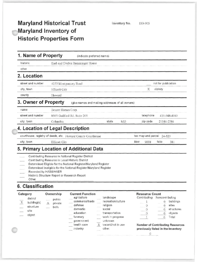 Fillable Online Thompson House/Kraft Cottage 3896 Old Columbia Pike