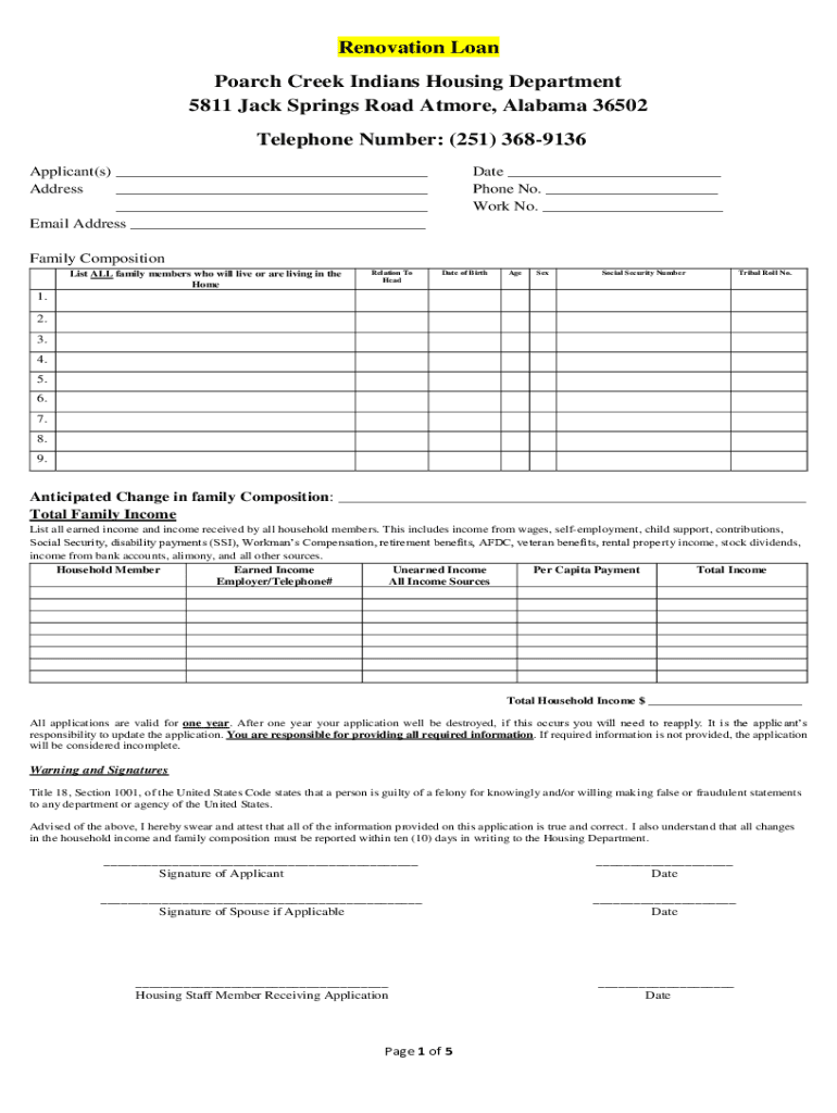 Fillable Online Rental Poarch Creek Indians Housing Department 5811