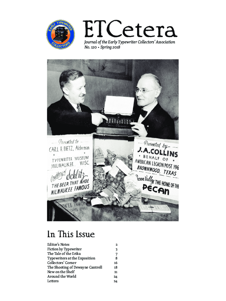 Fillable Online The Early Typewriter Collectors' Association ETCetera