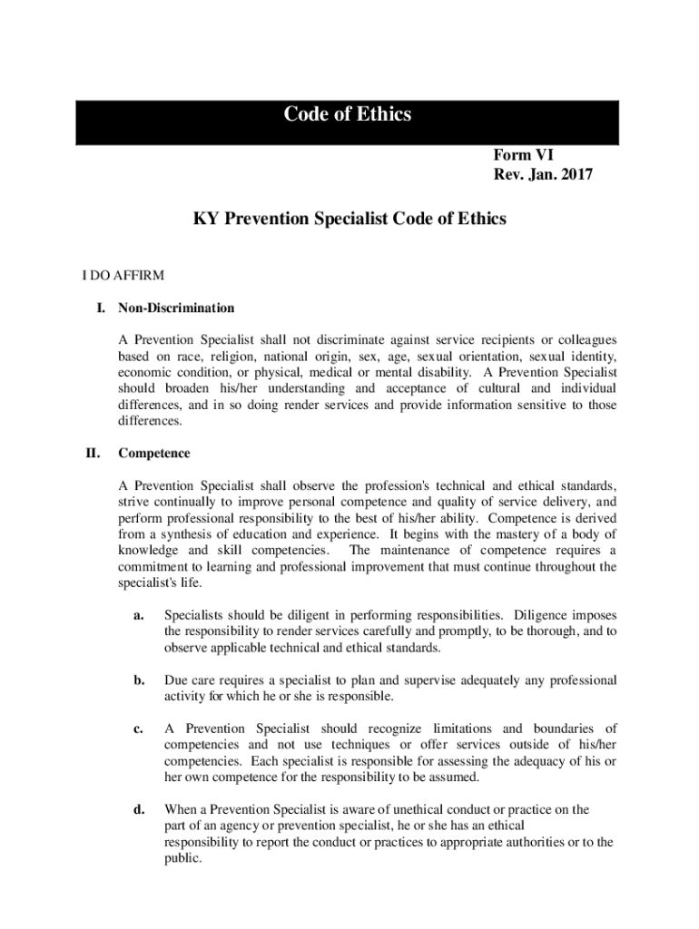 Fillable Online KY Prevention Professional Code of Ethics Fax Email