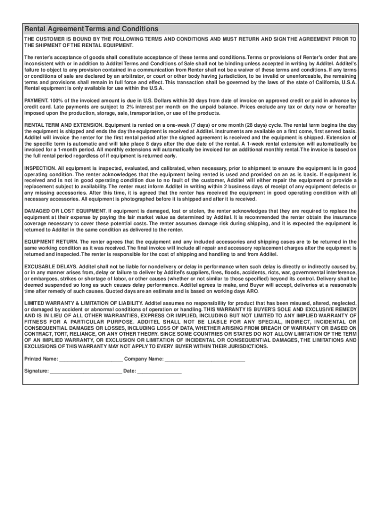 Fillable Online Rental Agreement Terms and Conditions Fax Email Print
