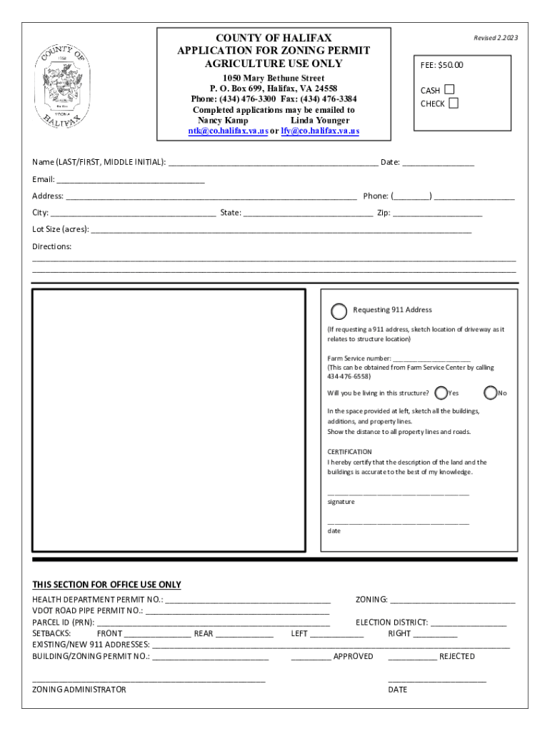 Fillable Online COUNTY OF HALIFAX APPLICATION FOR ZONING PERMIT Fax