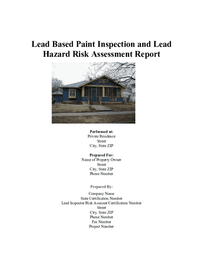 Fillable Online LeadBased Paint Risk Assessment / Inspection Report