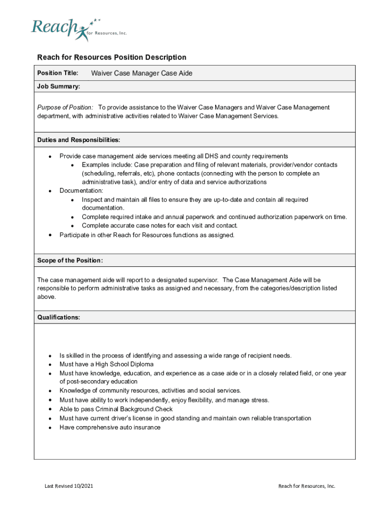 Fillable Online What Does A Case Aide Do Duties And Responsibilities