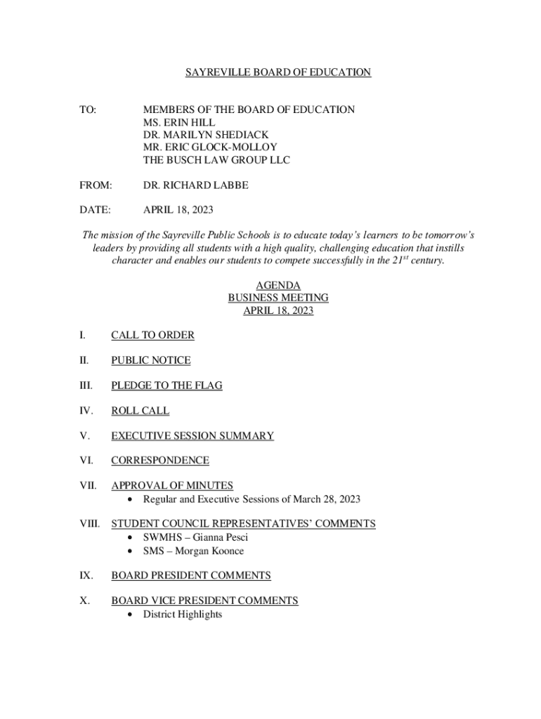 Fillable Online SAYREVILLE BOARD OF EDUCATION MEMBERS Fax Email