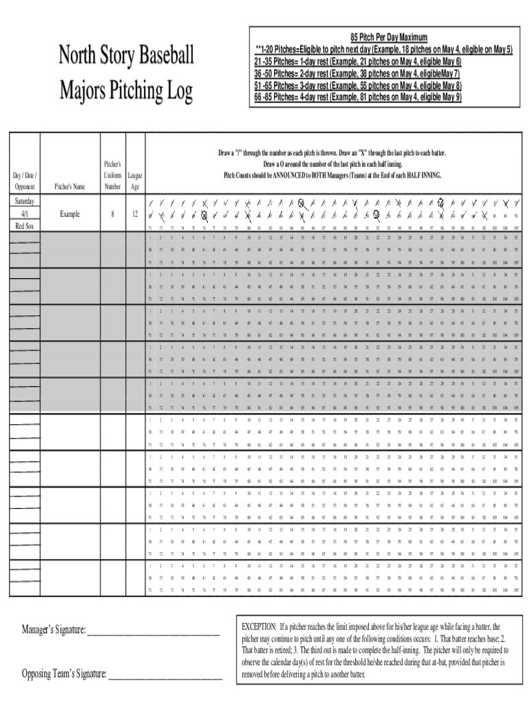 Fillable Online Example limits for number of pitches thrown in games