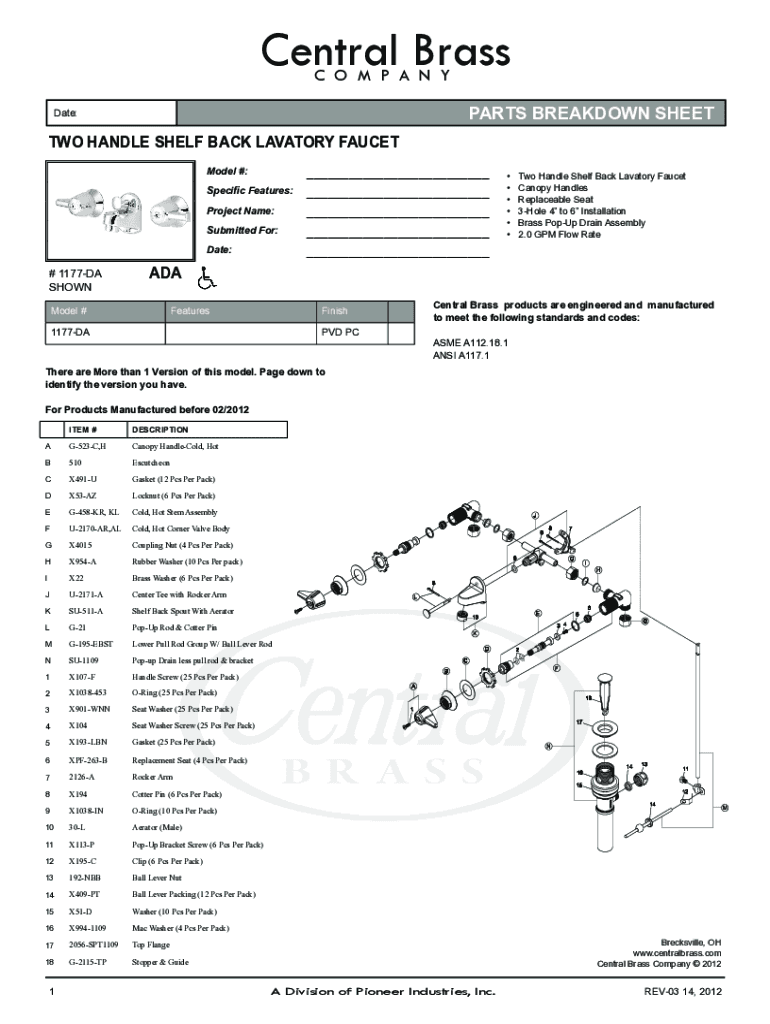 Fillable Online Two Handle Shelf Back Bathroom Faucet Central Brass