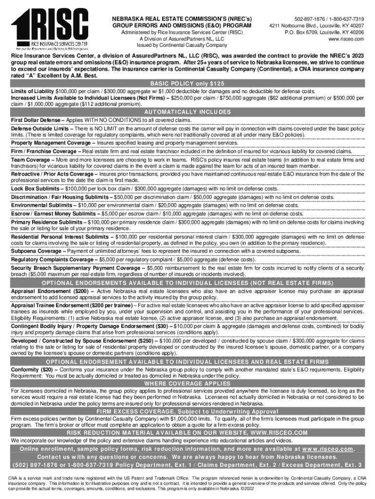 Fillable Online NEBRASKA REAL ESTATE COMMISSION'S (NREC's) Fax