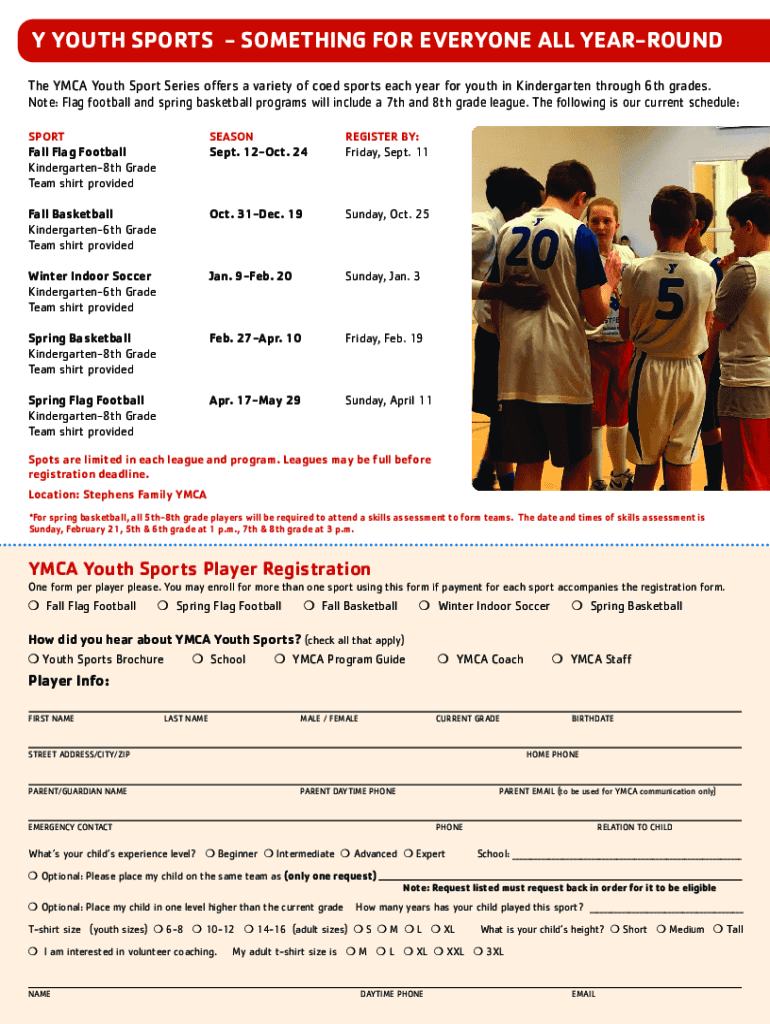 Fillable Online YOUTH SPORTS AT THE Y The YMCA of Klamath Falls Fax