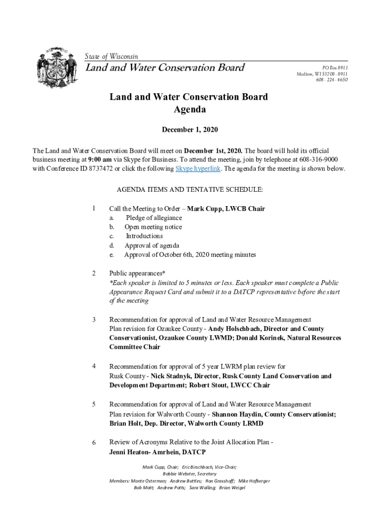 Fillable Online datcp wi The Land and Water Conservation Board will
