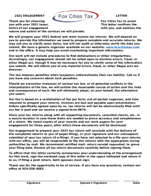 2021 Engagement Letter for Tax Services