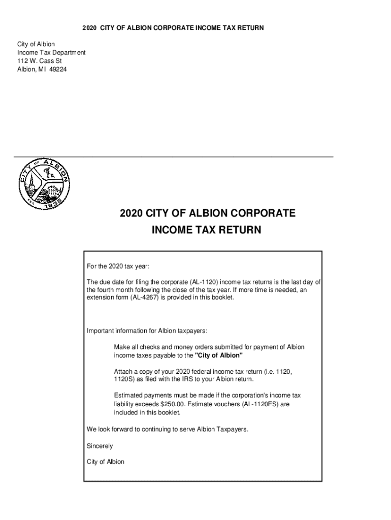 Fillable Online 2020 city of albion tax booklet (al1040) Fax