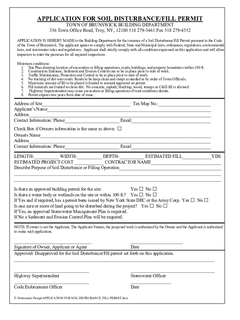 Fillable Online APPLICATION FOR SOIL DISTURBANCE/FILL PERMIT Fax Email