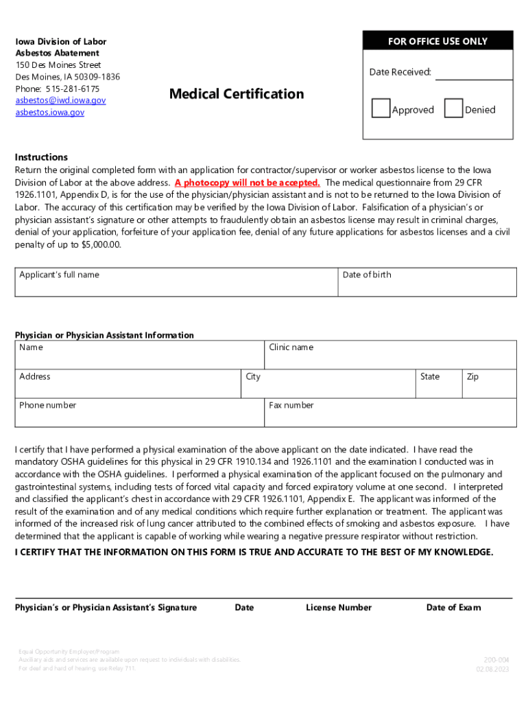Fillable Online Fillable Asbestos Abatement 150 Des Moines Street