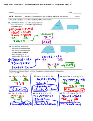 Fillable Online hw # 10a - standard 5 - Solve Equations with Variable ...