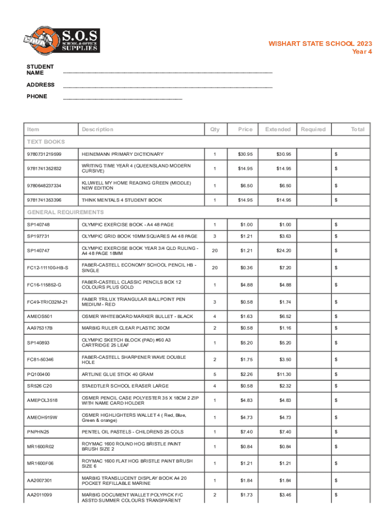 Fillable Online WISHART STATE SCHOOL 2023 Year 2 Fax Email Print