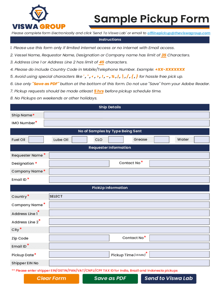 Viswa lab sample pickup fill online printable fillable blank