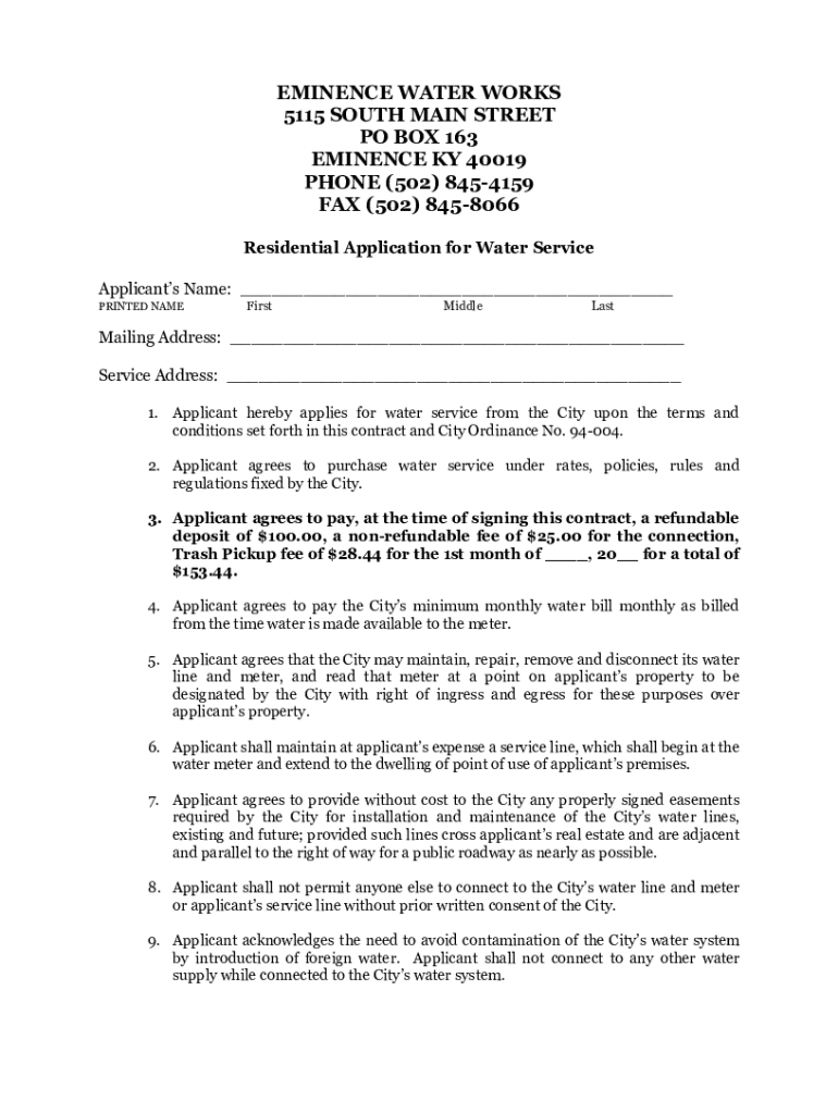 Fillable Online Eminence Water Works (KY)Pay Your Bill Online Fax Email