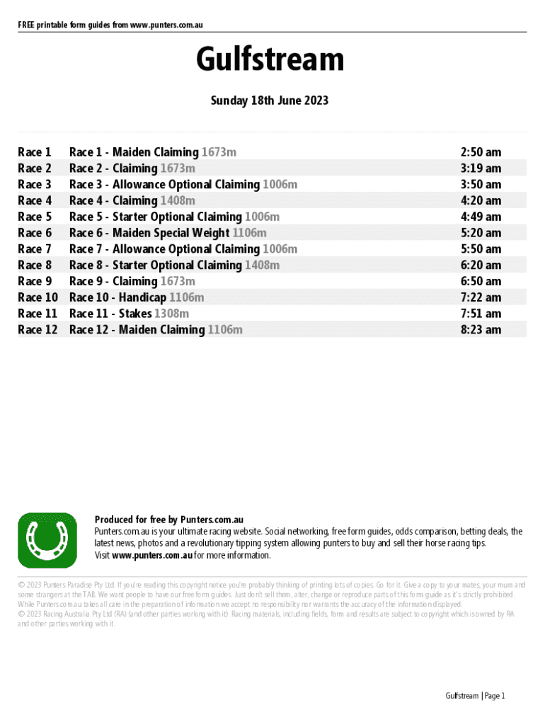 Fillable Online Gulfstream Printable Form Guide - Sunday 18th June 2023 ...