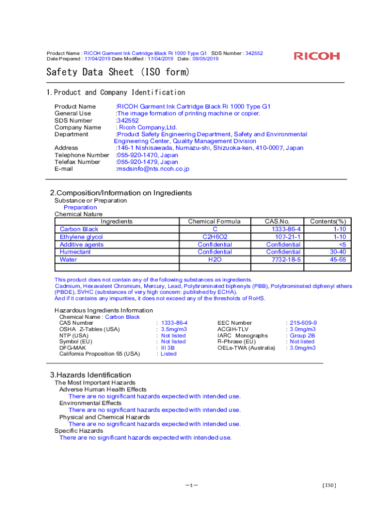 Fillable Online Product Name RICOH Garment Ink Cartridge Black Ri