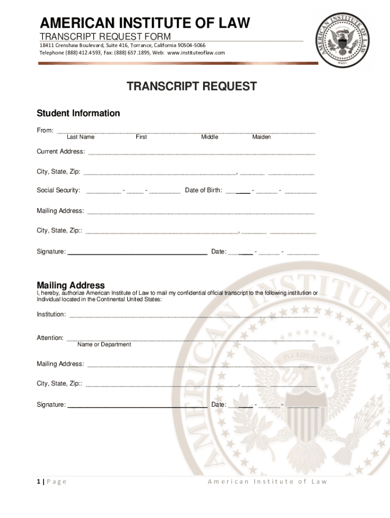 Fillable Online Transcript RequestEducational Services Fax Email Print ...