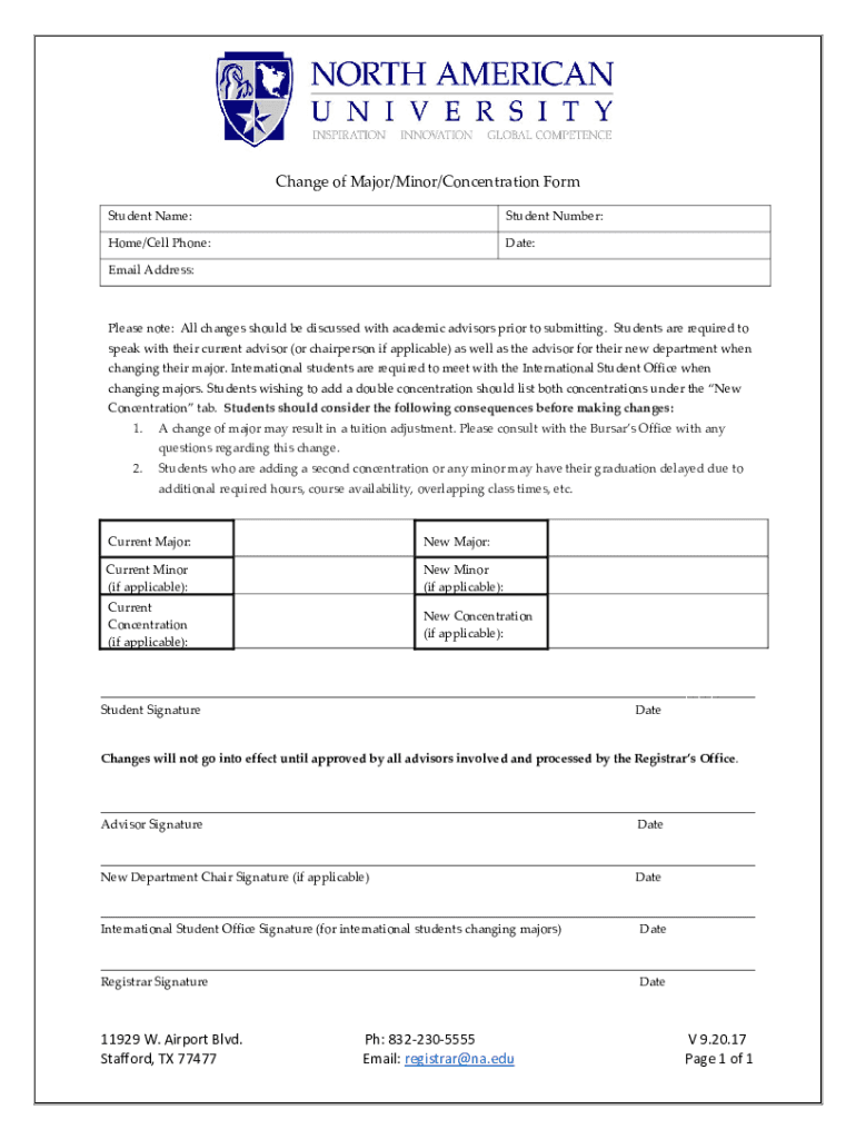 Fillable Online Change of MajorMinorConcentration Form Fax Email Print pdfFiller