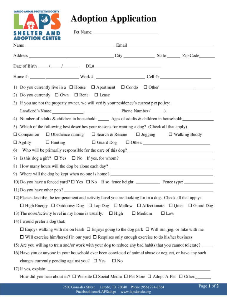Fillable Online agwc rockin' rescue adoption questionnaire for dogs Fax
