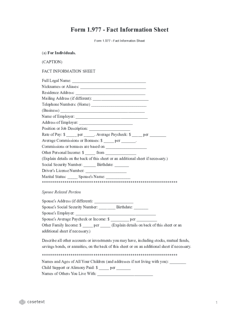 Fillable online fact information sheet fla r civ p form 1 977 fax