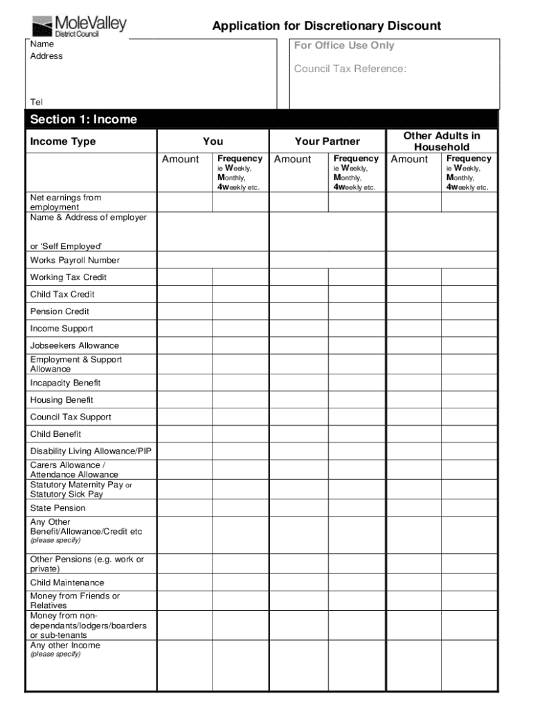 Fillable Online Application for Discretionary Council Tax Hardship