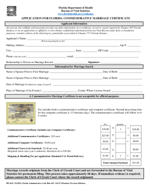 Fillable Online Application for Florida Commemorative Marriage Fillable Online Application for Florida Commemorative Marriage